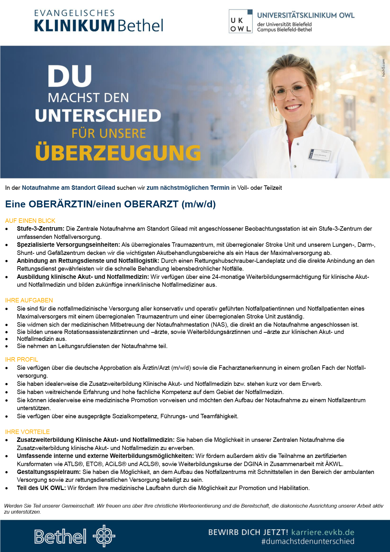 Stellenanzeige: Oberärztin /Oberarzt gesucht
